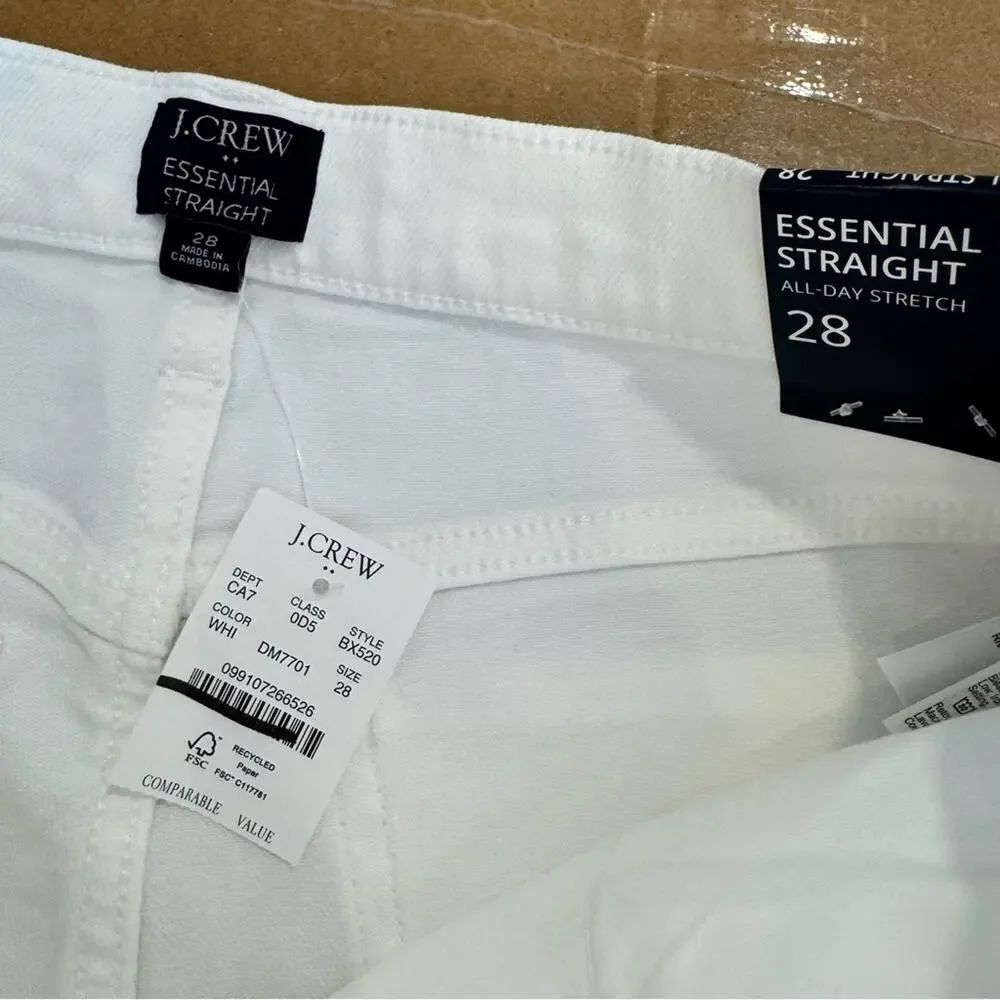 NWT J. Crew Essential straight W28 white jean in all-day stretch BX520 High Rise